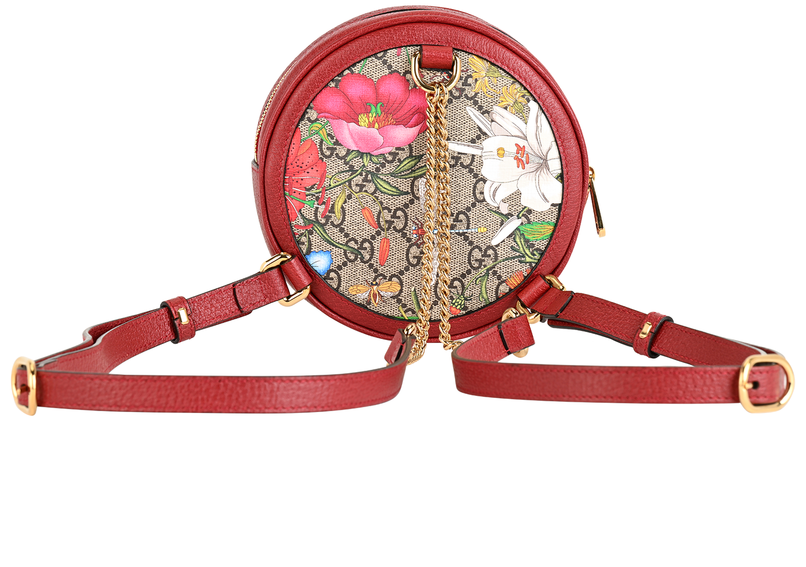 Mini Floral Ophidia Round Backpack, &pound;550, Handbags, Beige/Red, Canvas/Leather, Back view